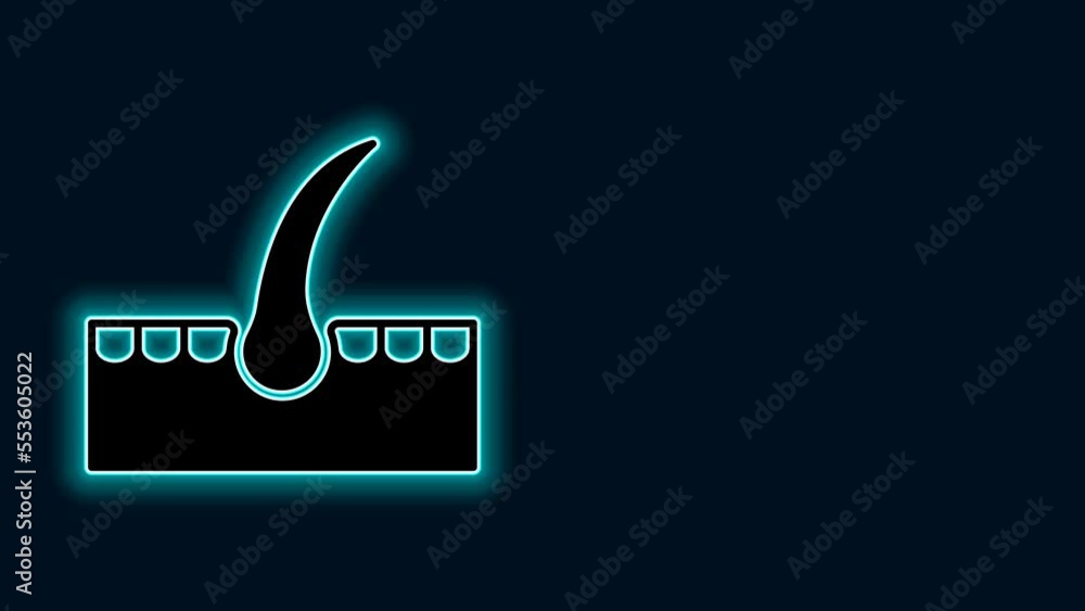 Glowing neon line Human hair follicle icon isolated on black background. Hair care treatment. 4K Video motion graphic animation Glowing neon line Human hair follicle icon isolated on black background. Hair care treatment. 4K Video motion graphic animation