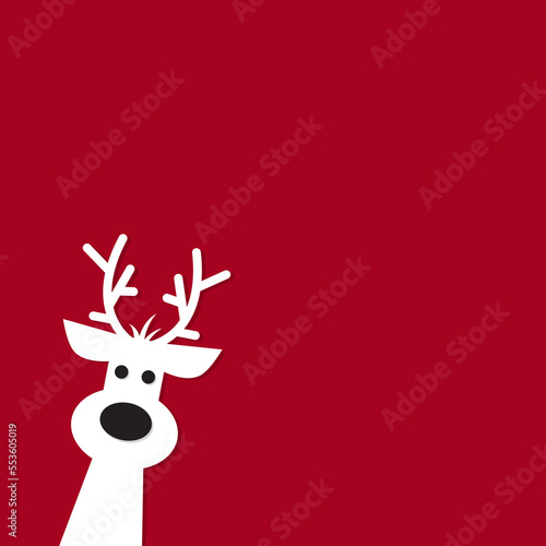 Cute reindeer on a red background. Christmas background, banner,  or card.