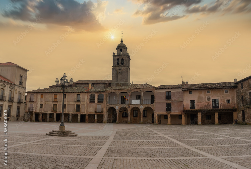 Sunset on a summer day from the main square of the medieval village of Medinaceli, located in the province of Soria. Spain
