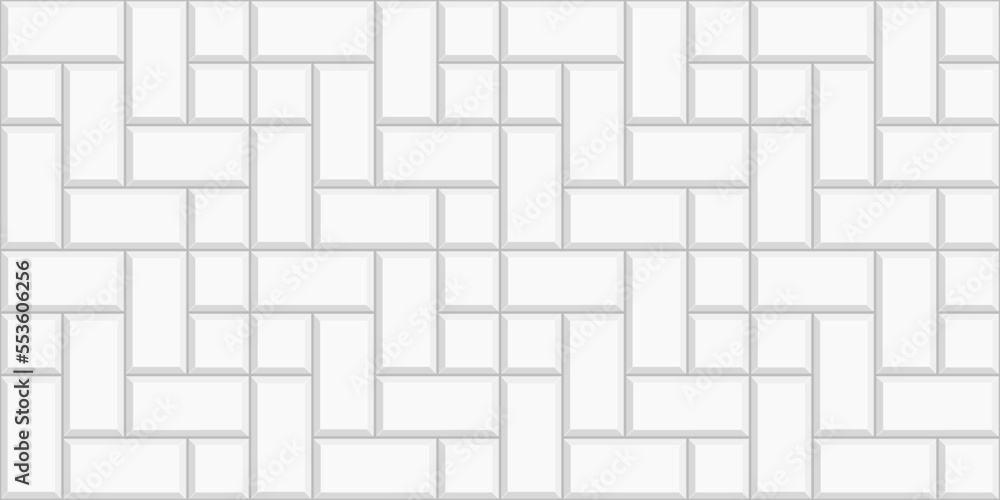 White cobblestone tile background. Sidewalk texture. Stone or ceramic brick wall pattern. Kitchen backsplash mosaic surface. Bathroom, shower or toilet floor decoration. Vector flat illustration White cobblestone tile background. Sidewalk texture. Stone or ceramic brick wall pattern. Kitchen backsplash mosaic surface. Bathroom, shower or toilet floor decoration. Vector flat illustration