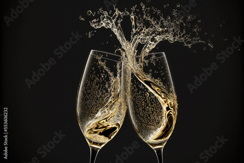 Clinking champagne flutes - congratulations - Created with generative AI technology