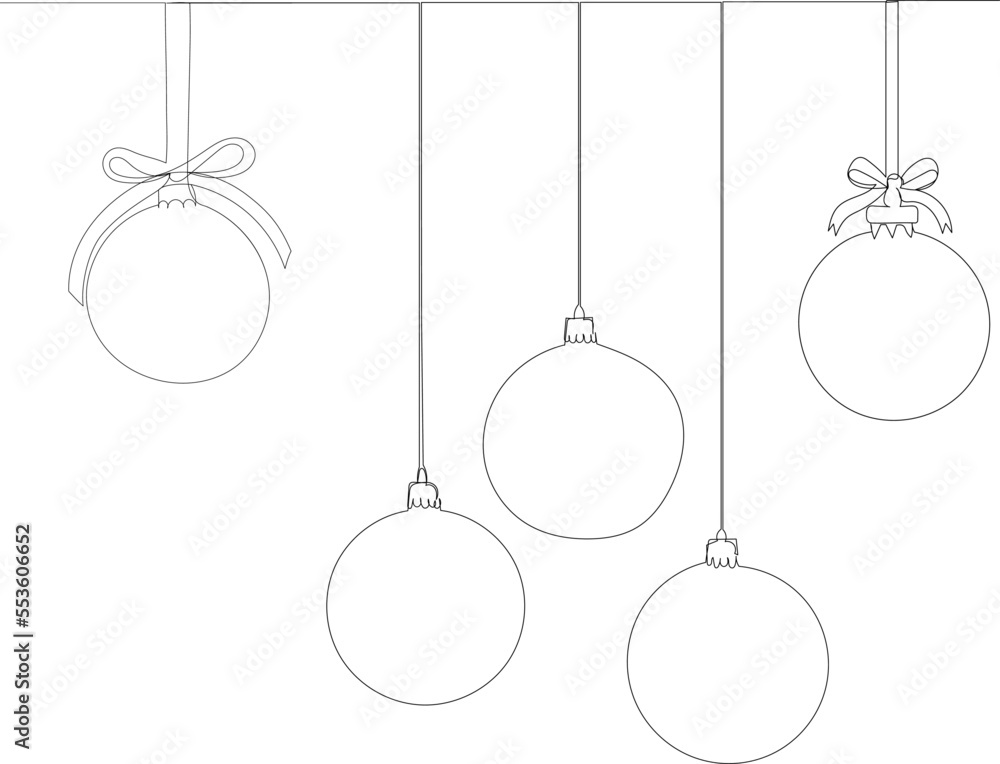 Christmas balls, sketch continuous line drawing, vector Stock Vector ...