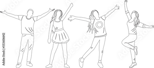 dancing people doodle sketch on white background isolated, vector
