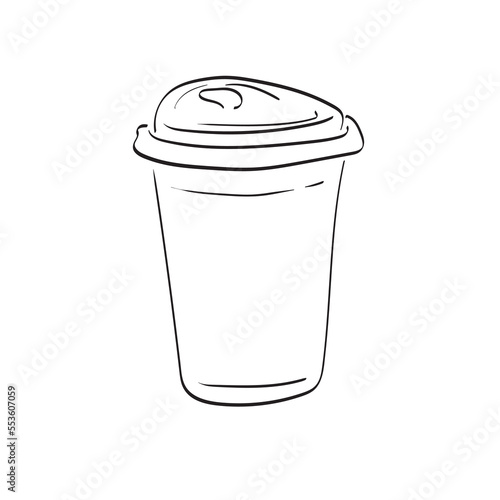 takeaway iced coffee glass illustration vector hand drawn isolated on white background line art.