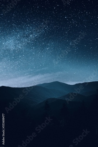 Starry Night Sky, mountain landscape