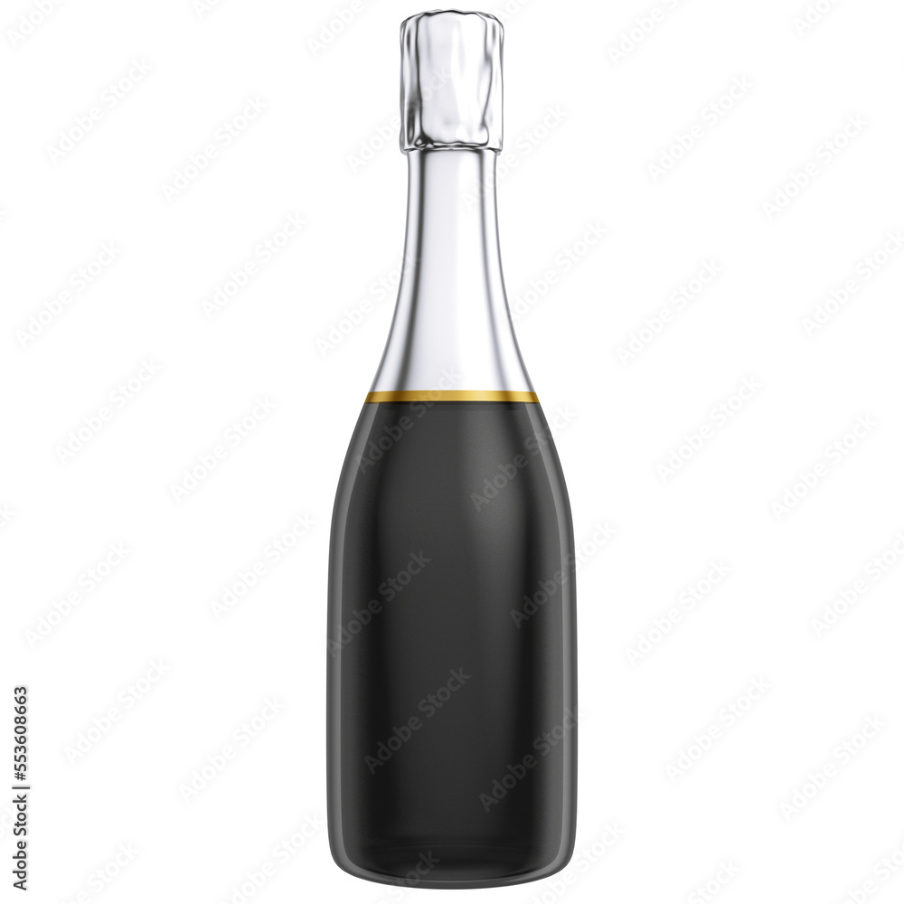 Garrafa de espumante preta e prata isolada 3d render Garrafa de espumante preta e prata isolada 3d render