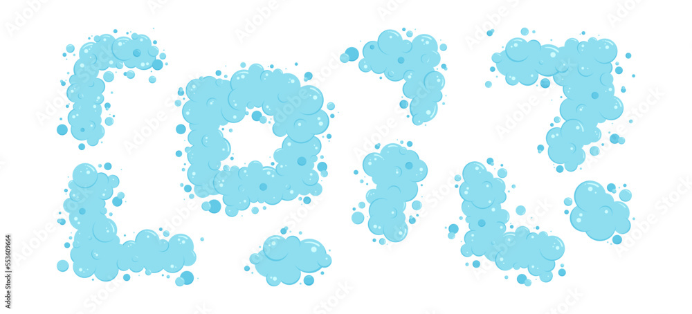 Cartoon soap bubble border, blue foam vector frame, shower suds, laundry background, wash shampoo, shower bath, water soda, air icon isolated on white background. Fun abstract illustration Cartoon soap bubble border, blue foam vector frame, shower suds, laundry background, wash shampoo, shower bath, water soda, air icon isolated on white background. Fun abstract illustration
