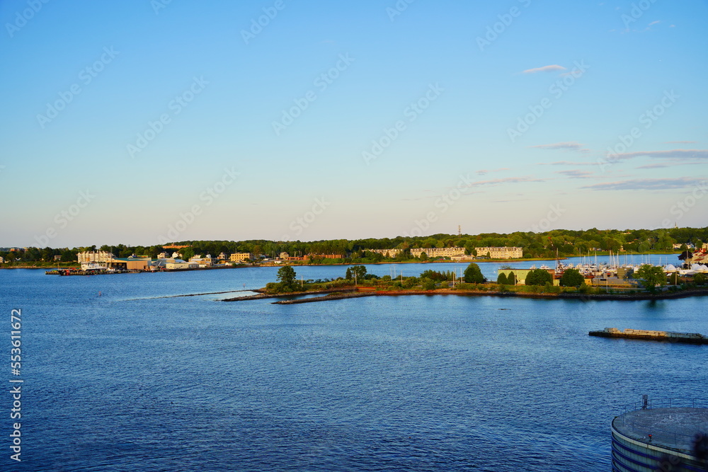 Sun set Landscape of Fore river in Portland, Maine, USA