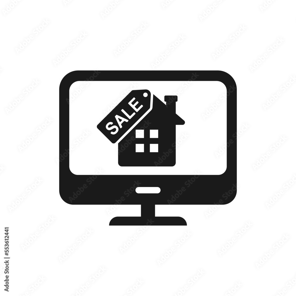 Sell house online flat icon isolated on white background. Vector illustration Sell house online flat icon isolated on white background. Vector illustration