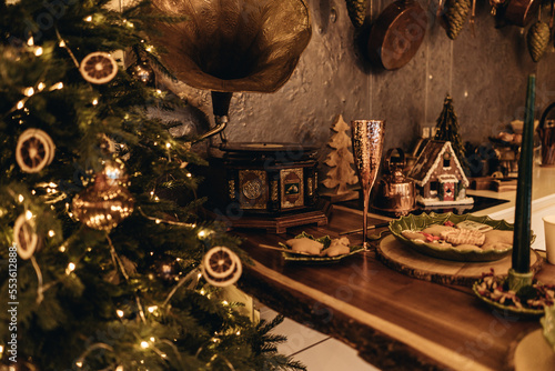 christmas decoration with christmas tree and decorations
