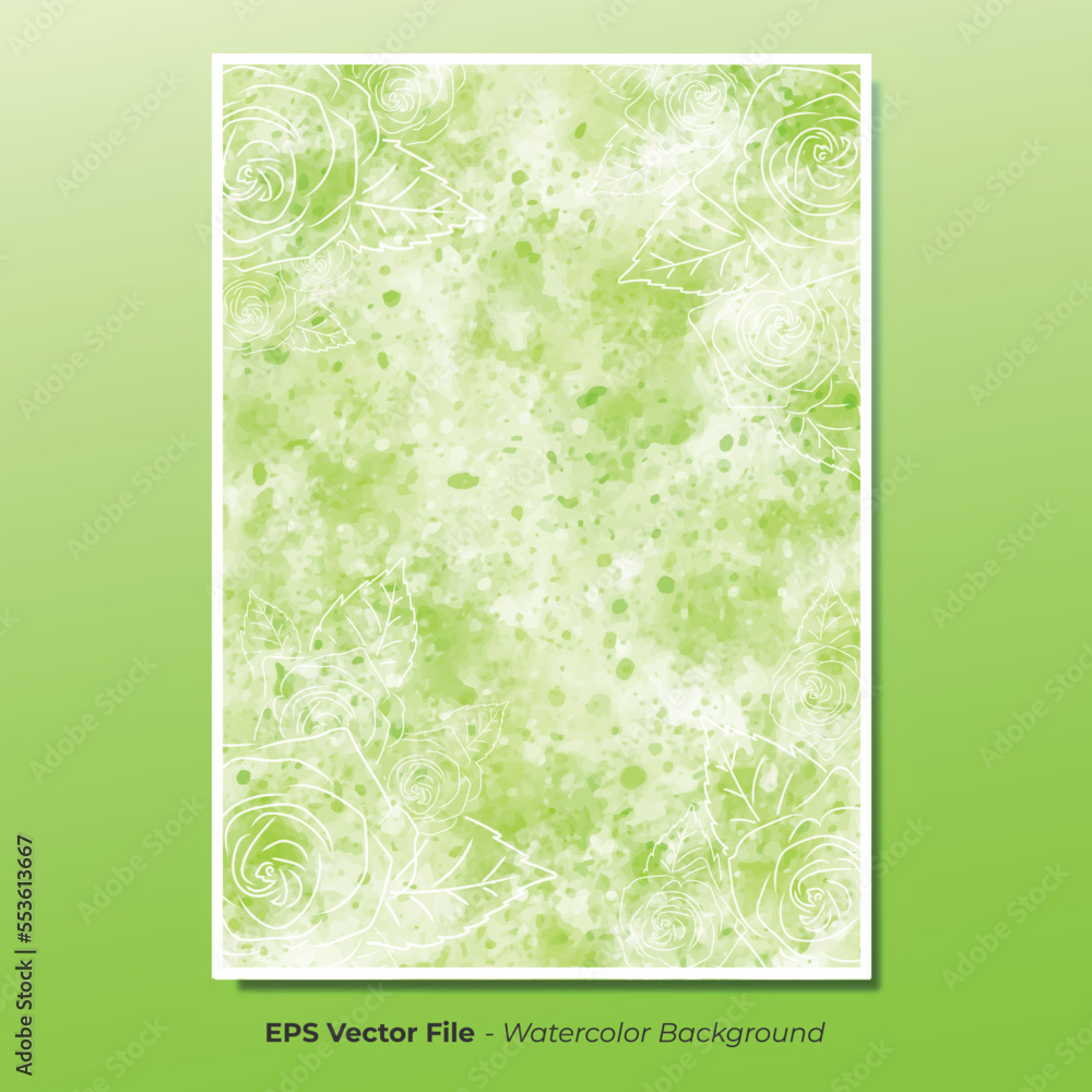 roses outline with green watercolor background roses outline with green watercolor background