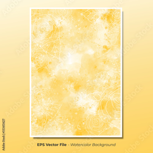 roses outline with yellow watercolor background