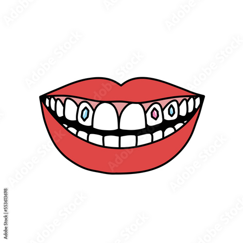 tooth gems doodle icon, vector color line illustration