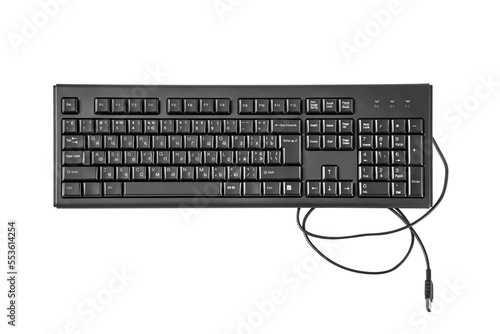 repair, cleaning the keyboard. black wired keyboard lies on a white background.