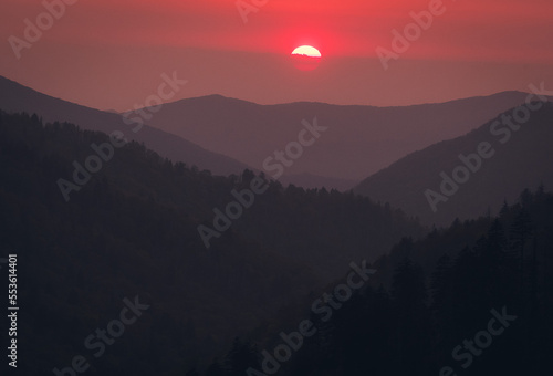 Smoky Mountains sunrise with haze photo