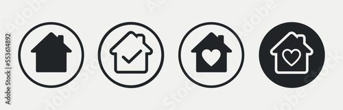 Home icon. Main page button. Navigation sign. Black silhouette symbol isolated on white background. Simple vector icon for web site design or button to mobile app. Flat icon.