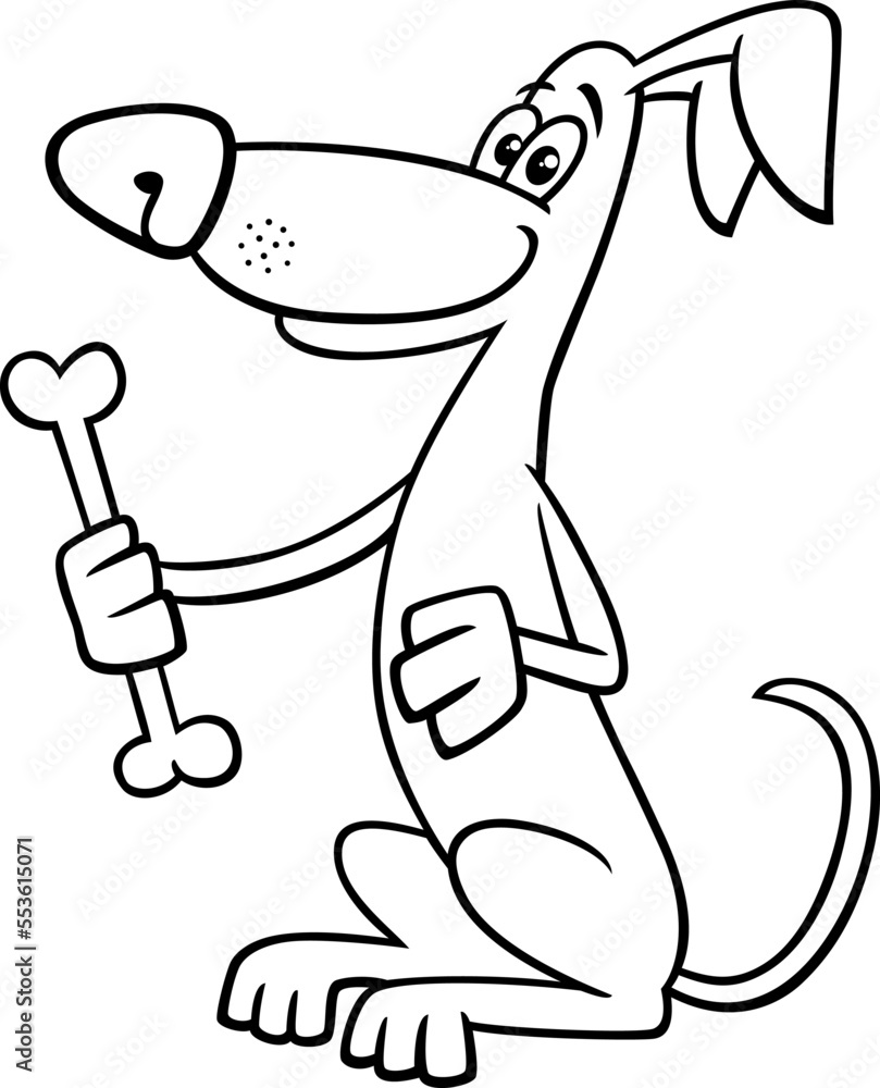 Obraz premium cartoon dog character with dog bone coloring page