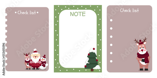 Cute style organizer, check lists, note, to do list with christmas decor. Printable checklist. Winter stationery.