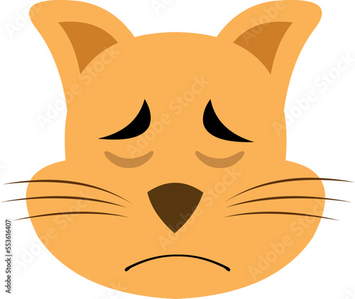 vector illustration of the face of a cartoon cat with a sad and regretful expression