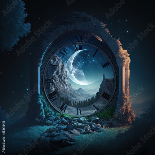 Fantasy temporary majestic stone portal to another world. Time Portal. AI