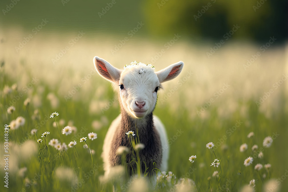 A Baby Goat In A Field Of Flowers A Baby Goat In A Field Of Flowers