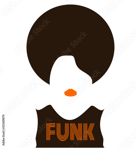 Hip woman with afro wearing funk shirt