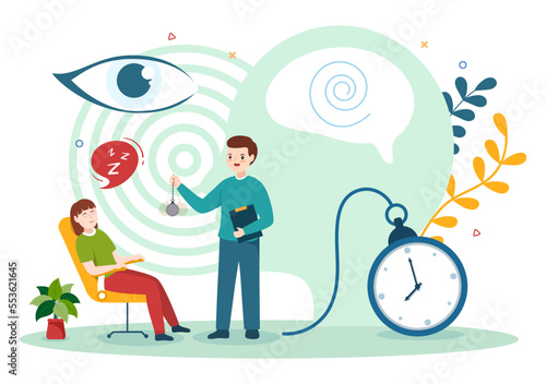 Hypnosis with Black and White Spirals Creating an Altered State of Mind for Treatment Services in Flat Cartoon Hand Drawn Template Illustration