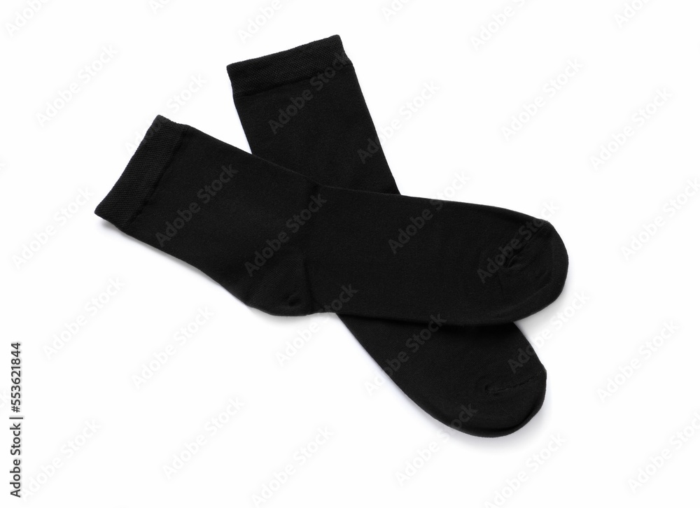 Pair of black socks isolated on white, top view Pair of black socks isolated on white, top view