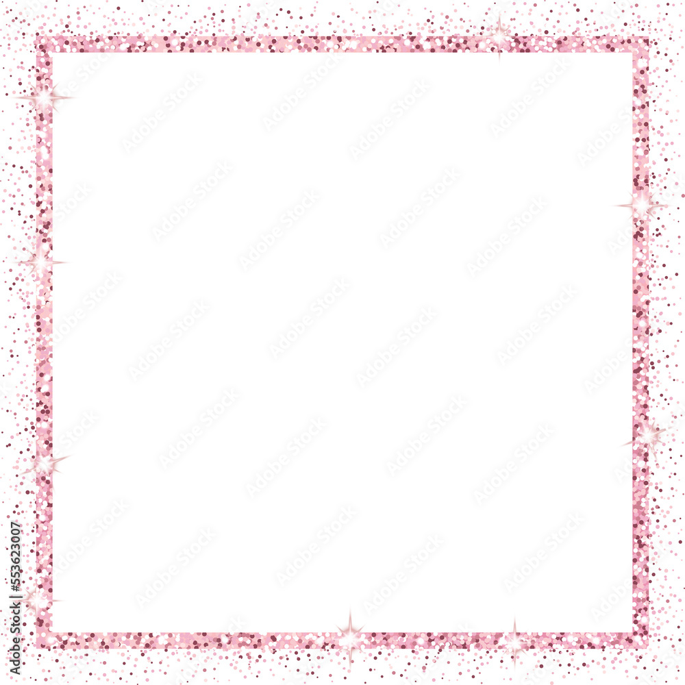 rose gold glitter square frame isolated on transparent background illustration, png, clip art, luxury template for valentine, mother's day banner, card, header