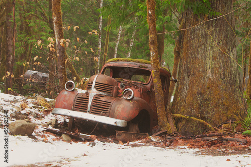 abandoned old car in forest