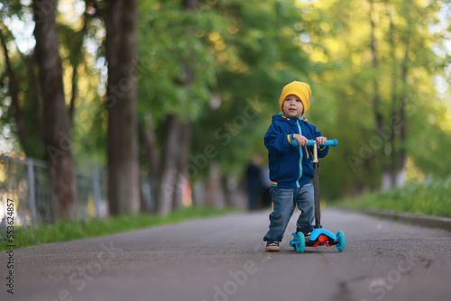 autumn park walk boy, childhood happiness