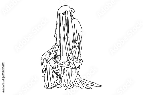 halloween grim reaper sitting on a tree trunk