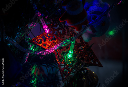 Christmas decoration, red star and lights 