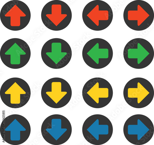 color arrow icon set in black circle flat vector