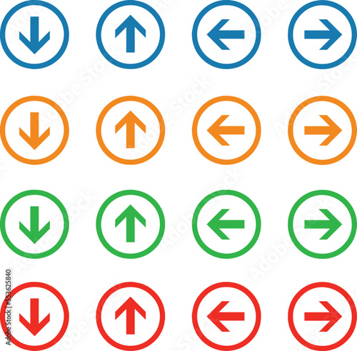 Color arrow icon. flat icons set. Round colorful buttons.