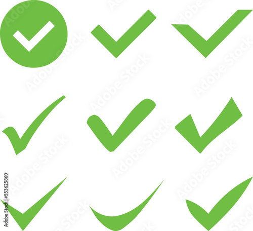 Green checkmark icon set. confirm sign