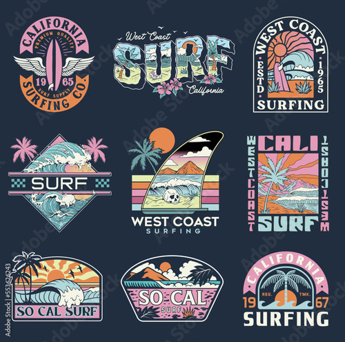 Surf Vector Graphic Set. A collection of vintage, modern, hand drawn and clean vector surf designs.
