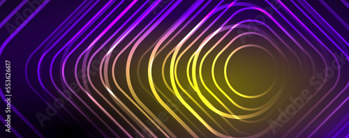 Neon glowing techno lines  hi-tech futuristic abstract background template. Vector illustration for wallpaper  banner  background  leaflet  catalog  cover  flyer