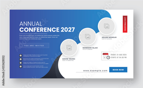 Business Webinar Invitation Design. Business Conference Invitation Template. Annual Business Conference Banner. Business Conference Flyer Design. 
Webinar and Business Conference Social Media Banner.