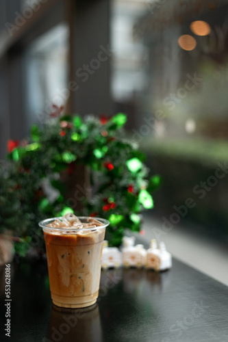 iced coffee with a Christmas holiday theme