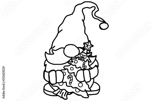 Adorable gnome carrying a Christmas tree