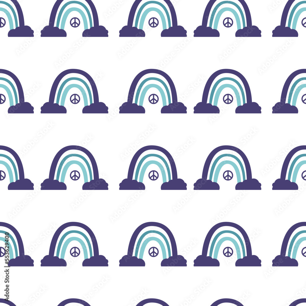 Vector flat hand drawn seamless pattern with cute rainbows. Flat vector hippy boho illustration Vector flat hand drawn seamless pattern with cute rainbows. Flat vector hippy boho illustration