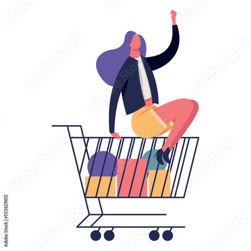 happy woman in shopping cart