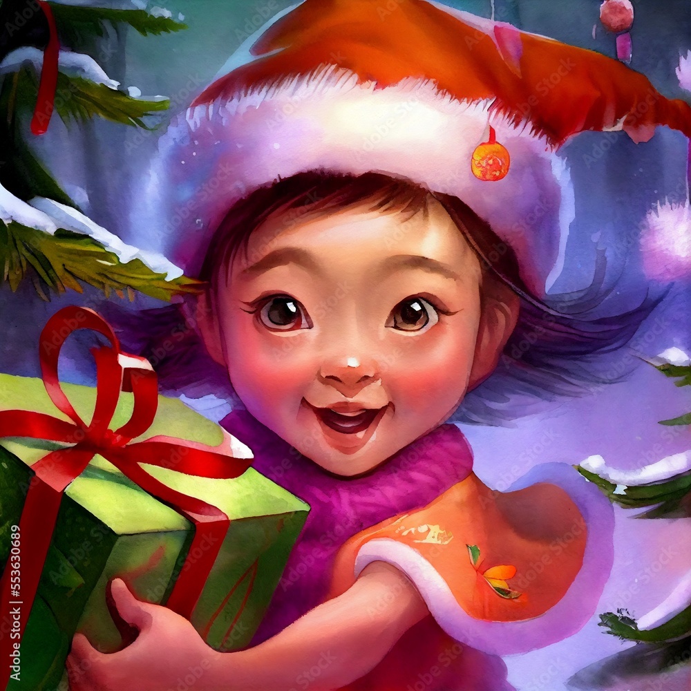 cute little girl Christmas card Stock Illustration Adobe Stock