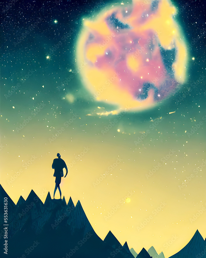 Fototapeta premium Night Moon Cloud Nebula - Retro Vintage Illustration 
