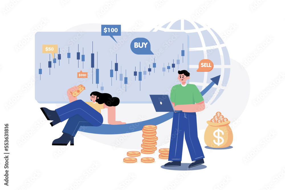 People Trading At Stock Market Illustration concept on white background