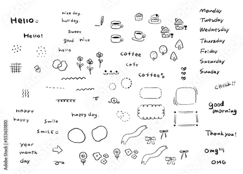 シンプルでかわいい手描きイラスト・手書き文字　ワンポイントあしらい・装飾素材セット