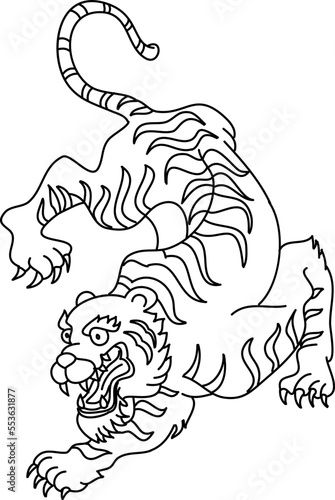 Tiger vector is on white background.Cartoon tiger isolate on white,Tiger Tattoo design.