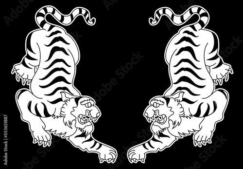 Tiger vector is on white background.Cartoon tiger isolate on white,Tiger Tattoo design.