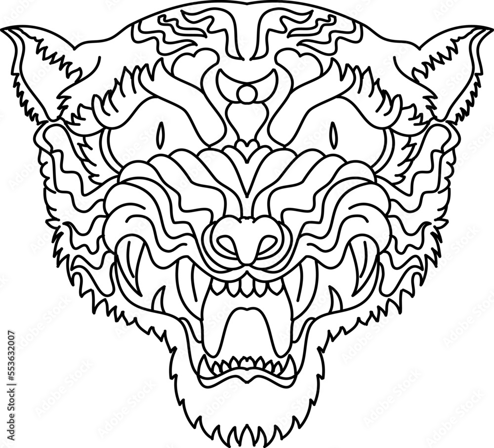 Tiger head silhouette vector isolate on white background. Tiger head silhouette vector isolate on white background.